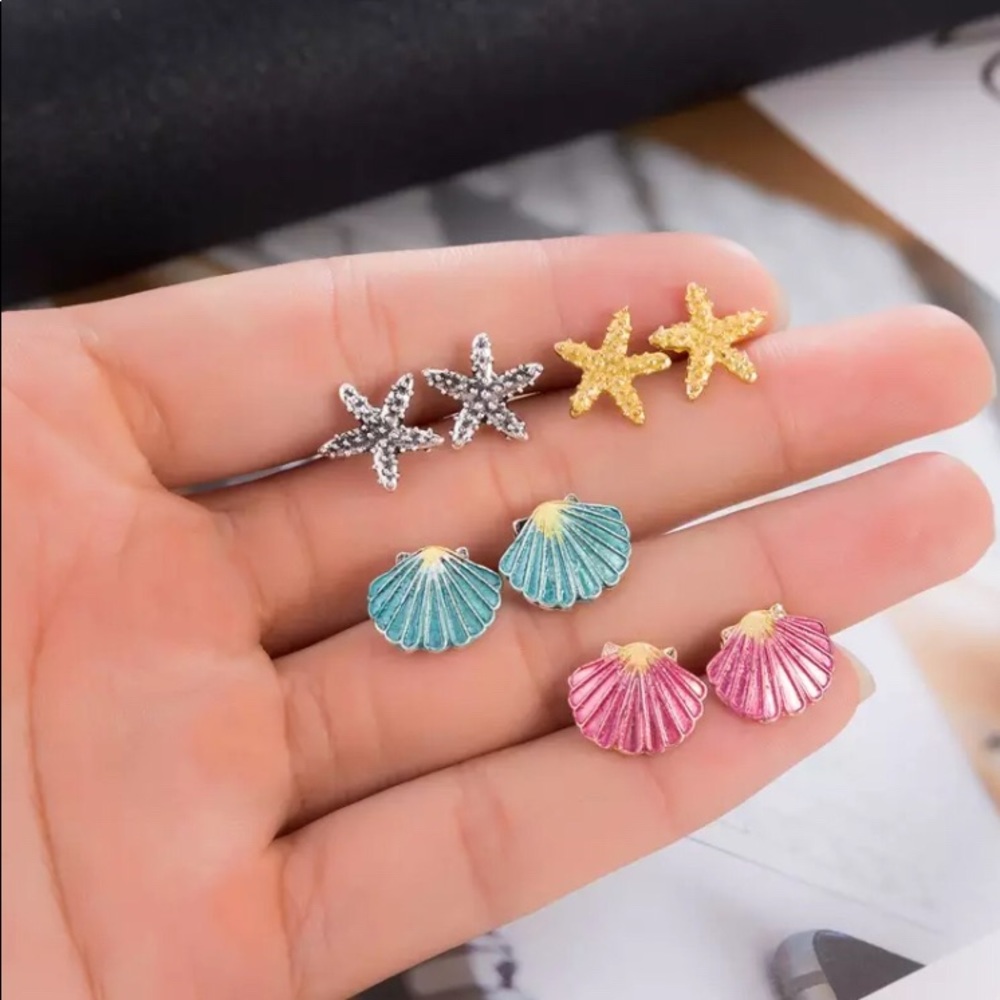Beach Shell Star Post Earring Set - Picture 4 of 4